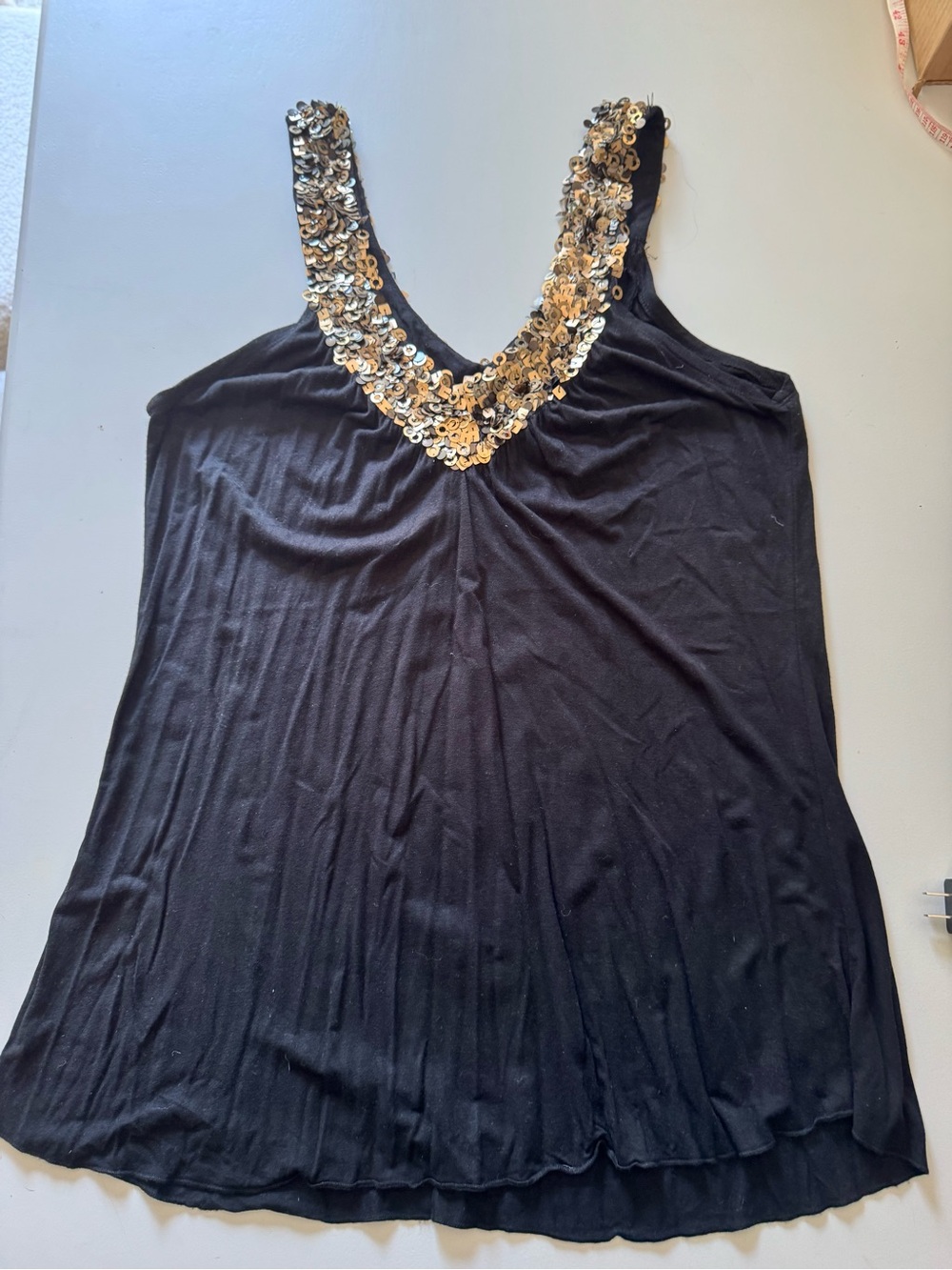 The Limited-Black Sequin-Trim V-Neck Tank Top